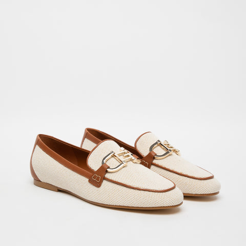 MOCASSINO BEIGE DONNA IN TESSUTO E PELLE