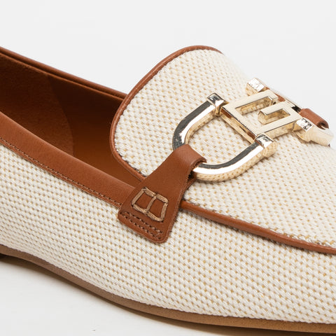 MOCASSINO BEIGE DONNA IN TESSUTO E PELLE