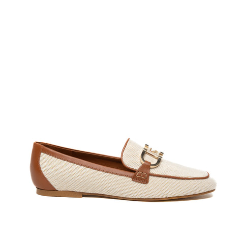 BEIGE WOMEN'S MOCCASIN IN FABRIC AND LEATHER