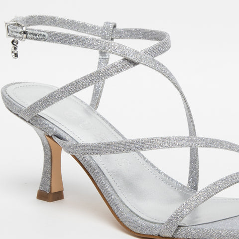 SANDALO ARGENTO DONNA IN TESSUTO GLITTER