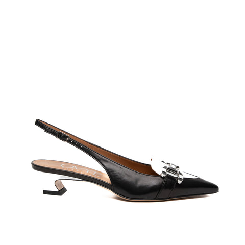 WOMEN'S BLACK/WHITE LEATHER SLINGBACK