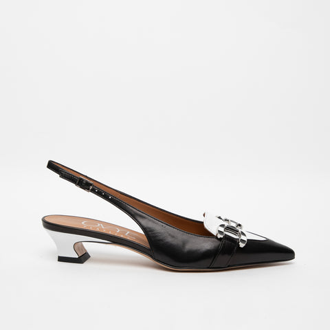 WOMEN'S BLACK/WHITE LEATHER SLINGBACK