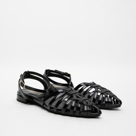 SLINGBACK NERO DONNA IN SIMILPELLE LACCATA