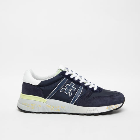 LANDER BLU MEN'S SNEAKERS IN LEATHER AND FABRIC