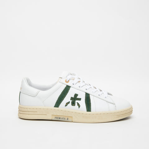 RUSSEL WHITE/GREEN MEN'S LEATHER SNEAKERS