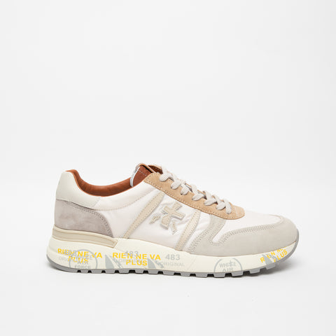 LANDER BEIGE SNEAKERS UOMO IN PELLE E TESSUTO