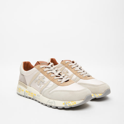 LANDER BEIGE SNEAKERS UOMO IN PELLE E TESSUTO