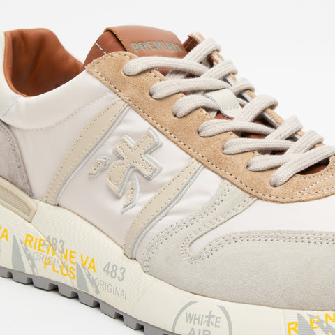 LANDER BEIGE SNEAKERS UOMO IN PELLE E TESSUTO