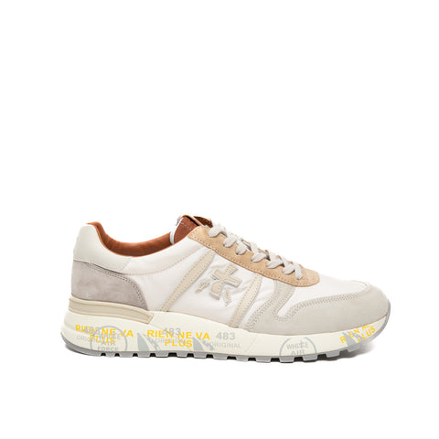 LANDER BEIGE SNEAKERS UOMO IN PELLE E TESSUTO