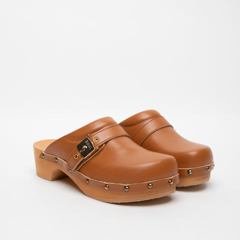 PESCURA CLOG 50 COGNAC SABOT DONNA IN PELLE