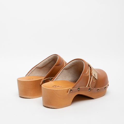 PESCURA CLOG 50 COGNAC SABOT DONNA IN PELLE