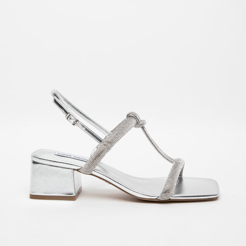 WOMEN'S SILVER SANDAL IN IMITATION LEATHER WITH RHINESTONE