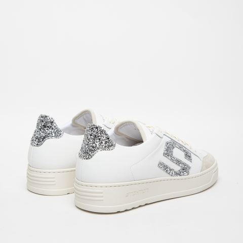 S-ONE DIAMOND BIANCO SNEAKERS DONNA IN PELLE CON GLITTER