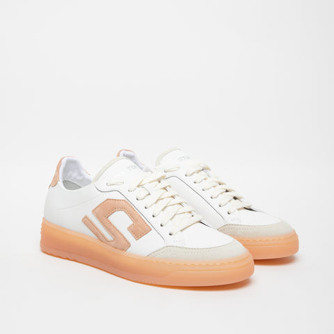 S-ONE PEACH WHITE WOMEN'S LEATHER SNAEKERS