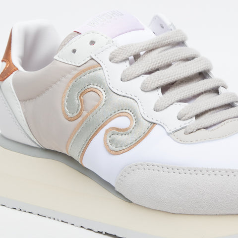 MASTER WHITE/BEIGE WOMEN'S SNEAKERS IN LEATHER AND NYLON