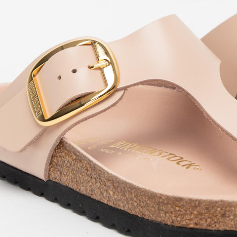 GIZEH BIG BUCKLE SHINE NEW BEIGE WOMEN'S LEATHER FLIP FLOPS