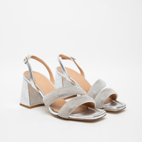 SANDALO ARGENTO DONNA IN PELLE