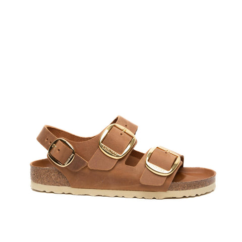 MILANO BIG BUCKLE COGNAC WOMEN'S LEATHER SANDAL