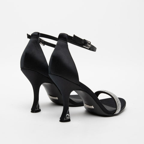 SANDALO NERO DONNA IN MISTO SETA CON STRASS