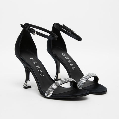 SANDALO NERO DONNA IN MISTO SETA CON STRASS