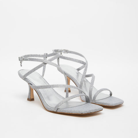 SANDALO ARGENTO DONNA IN TESSUTO GLITTER