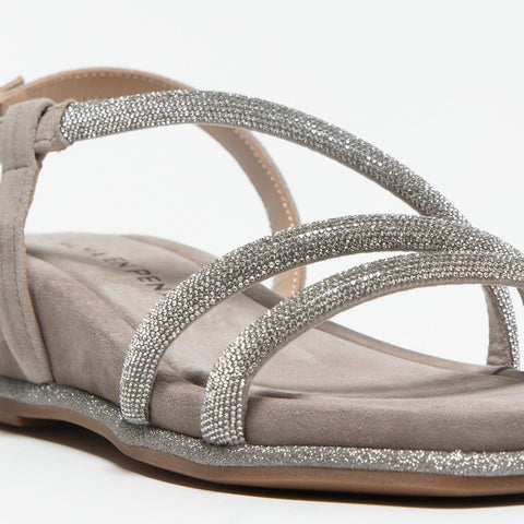 V251751 SUEDE TAUPE SANDALO DONNA IN PELLE CON STRASS
