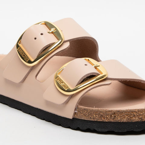 ARIZONA BIG BUCKLE HIGH-SHINE NEW BEIGE WOMEN'S SLIPPERS IN LACQUERED LEATHER