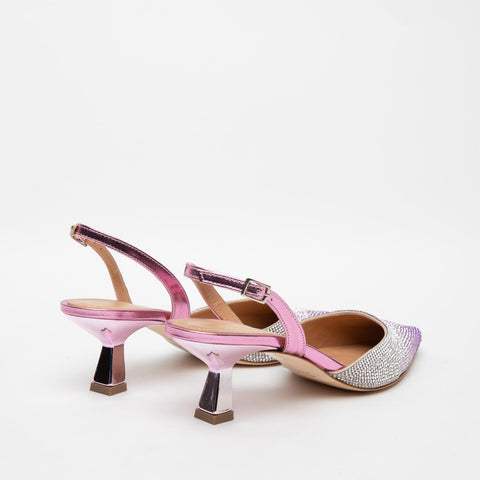 SLINGBACK FUXIA DONNA IN PELLE E STRASS