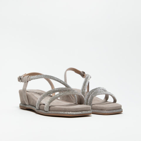 V251751 SUEDE TAUPE SANDALO DONNA IN PELLE CON STRASS