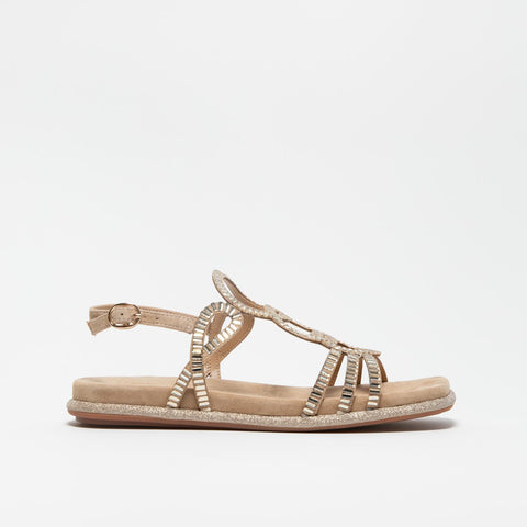 V251603 SUEDE SAND SANDALO DONNA IN PELLE CON STRASS