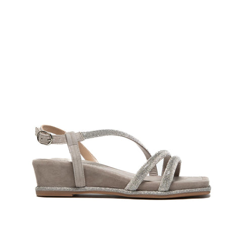 V251751 SUEDE TAUPE SANDALO DONNA IN PELLE CON STRASS