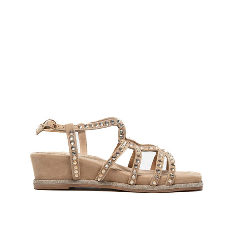 V251572 SUEDE SAND SANDALO DONNA IN PELLE CON STRASS