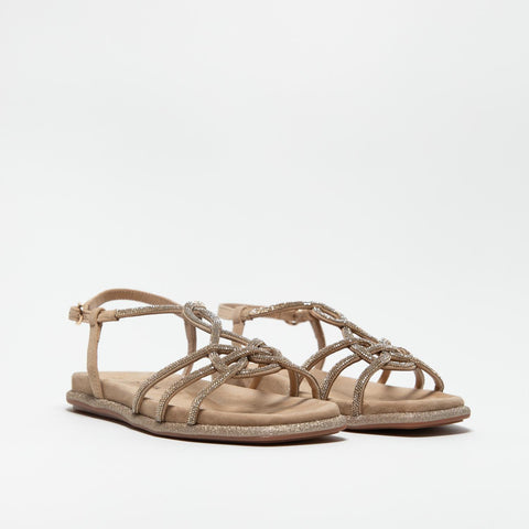 V2551602 SUEDE SAND SANDALO DONNA IN PELLE CON STRASS
