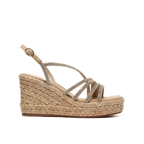 V2551274 SANDALO BEIGE DONNA IN PELLE CON STRASS