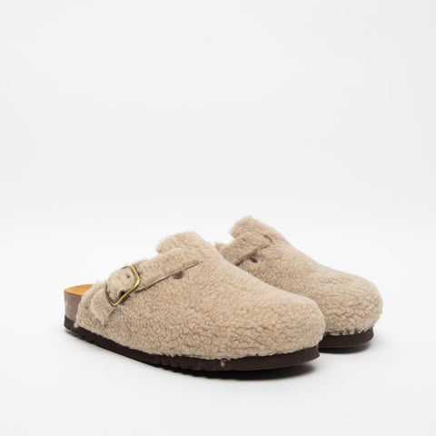 FEA NEW TAUPE SHEARLING SABOT DONNA PELLE E LANA