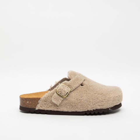 FEA NEW TAUPE SHEARLING SABOT DONNA PELLE E LANA