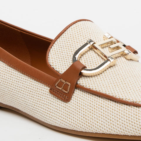 MOCASSINO BEIGE DONNA IN TESSUTO E PELLE