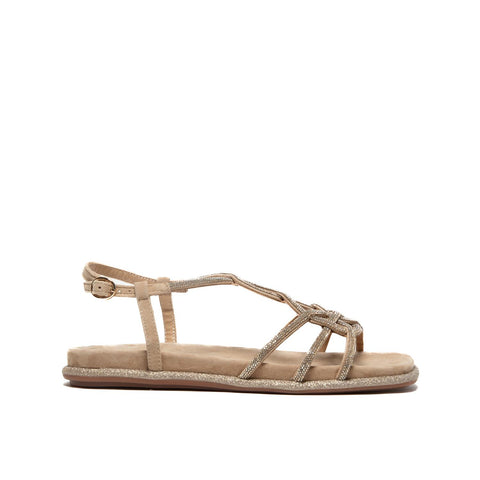 V2551602 SUEDE SAND SANDALO DONNA IN PELLE CON STRASS