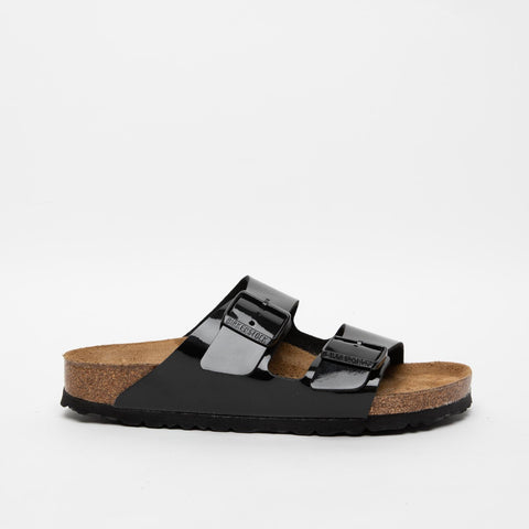 ARIZONA BLACK PATENT WOMEN'S SLIPPERS IN PAINTED BIRKO-FLOR