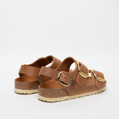 MILANO BIG BUCKLE COGNAC WOMEN'S LEATHER SANDAL