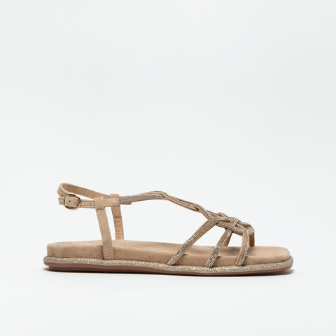 V2551602 SUEDE SAND SANDALO DONNA IN PELLE CON STRASS