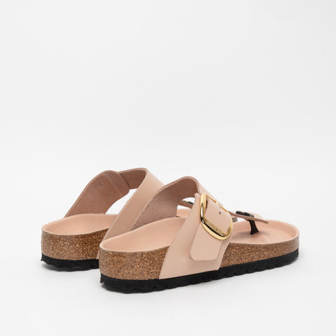 GIZEH BIG BUCKLE SHINE NEW BEIGE WOMEN'S LEATHER FLIP FLOPS