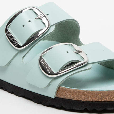 ARIZONA BIG BUCKLE HIGH-SHINE SURF GREEN WOMEN'S SLIPPERS IN LACQUERED LEATHER