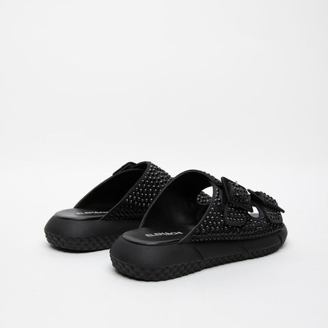 CIABATTA NERO DONNA IN TESSUTO E STRASS