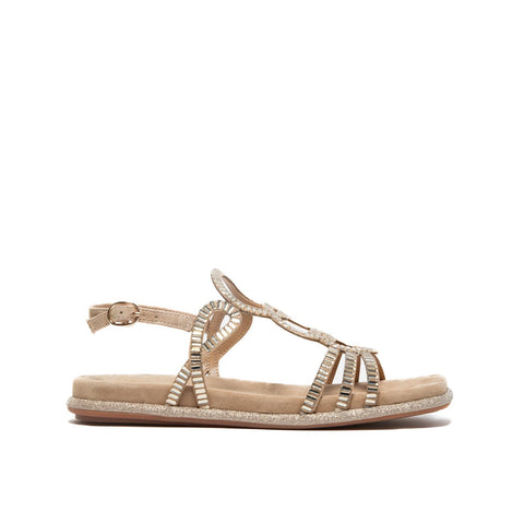 V251603 SUEDE SAND SANDALO DONNA IN PELLE CON STRASS