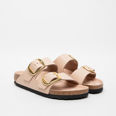 ARIZONA BIG BUCKLE HIGH-SHINE NEW BEIGE WOMEN'S SLIPPERS IN LACQUERED LEATHER