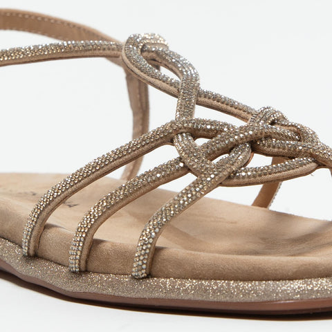 V2551602 SUEDE SAND SANDALO DONNA IN PELLE CON STRASS