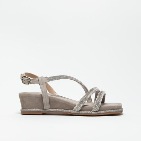 V251751 SUEDE TAUPE SANDALO DONNA IN PELLE CON STRASS