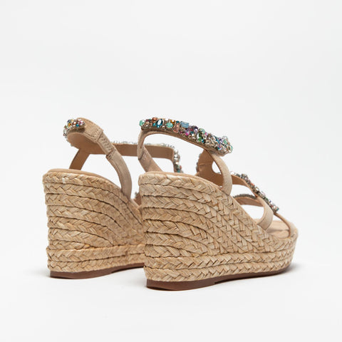 V251276 SANDALO BEIGE DONNA IN PELLE CON PIETRE
