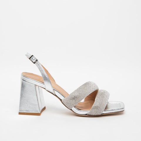 SANDALO ARGENTO DONNA IN PELLE